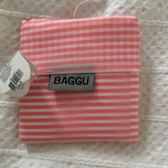 2 NWT IMITATION BAGGU foldable TOTE bags - turquoise/stars & Pink stripes - Picture 5 of 10